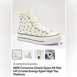 Chuck Taylor All Star Lift Crystal Energy Egret High Top Platform BRAND NEW.